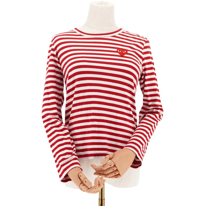 Playera Comme des Garçons Striped Red Heart Logo