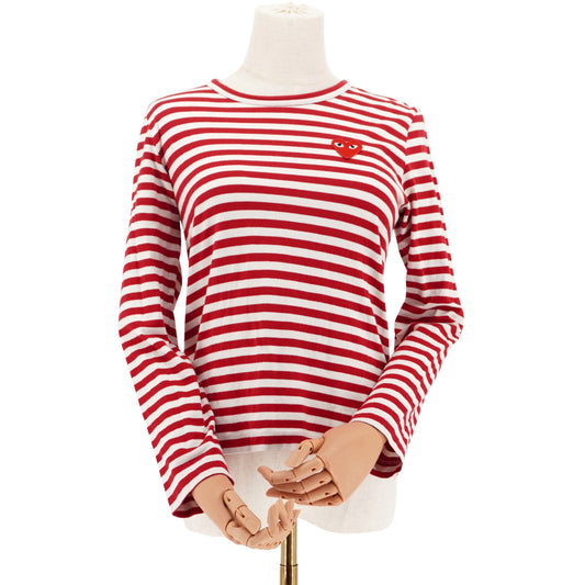 Playera Comme des Garçons Striped Red Heart Logo