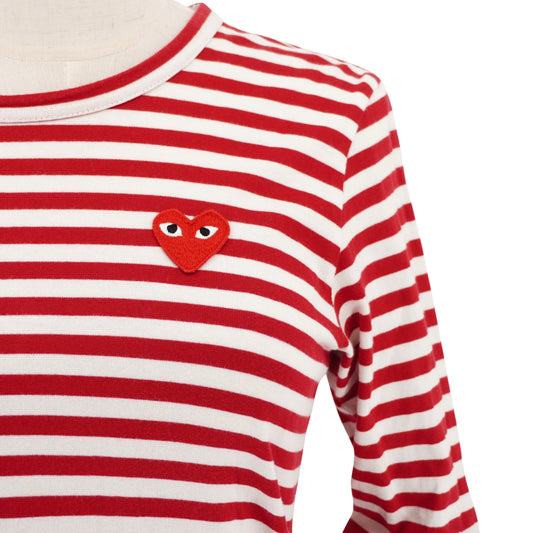 Playera Comme des Garçons Striped Red Heart Logo