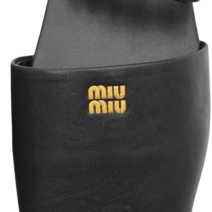 Slides Miu Miu Logo-Embossed Leather Scrunched Strap