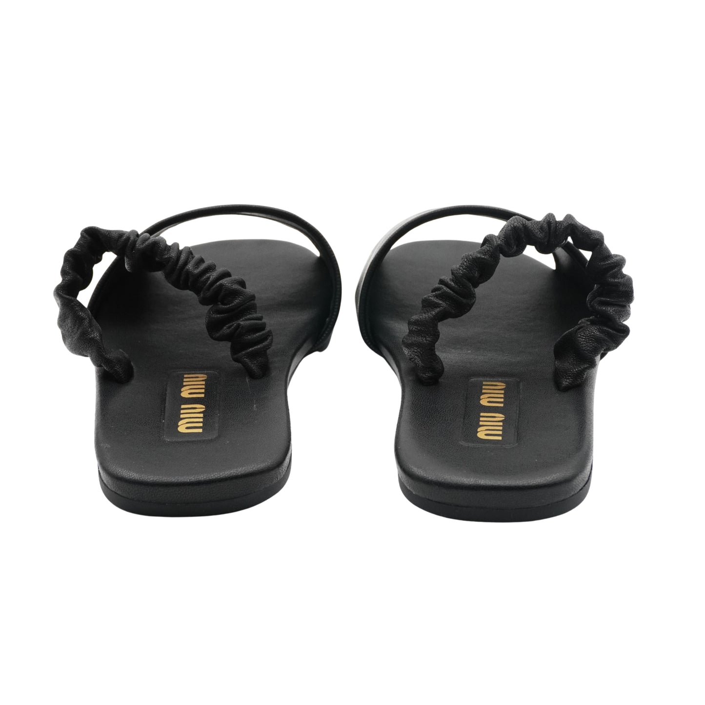 Slides Miu Miu Logo-Embossed Leather Scrunched Strap