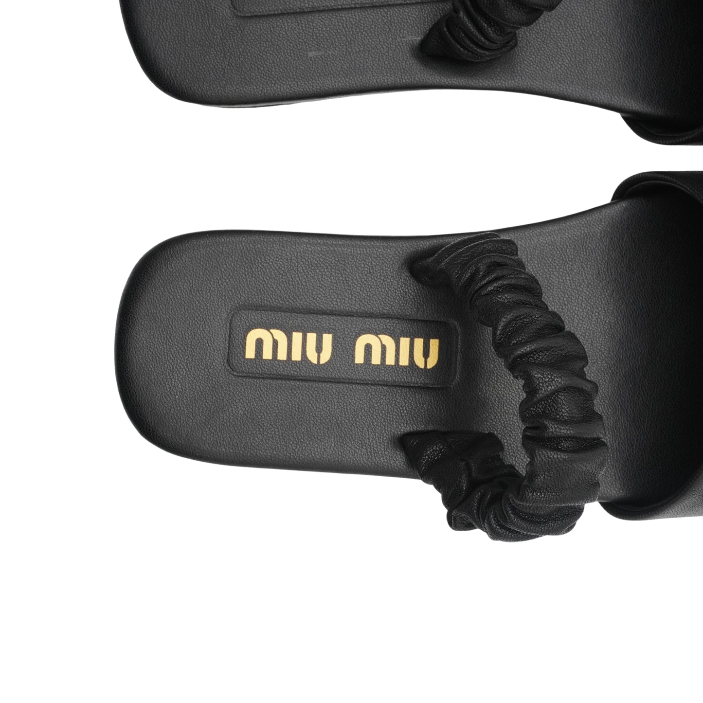 Slides Miu Miu Logo-Embossed Leather Scrunched Strap