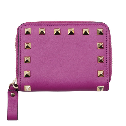 Cartera Valentino Rockstud Zip-Around Fuchsia