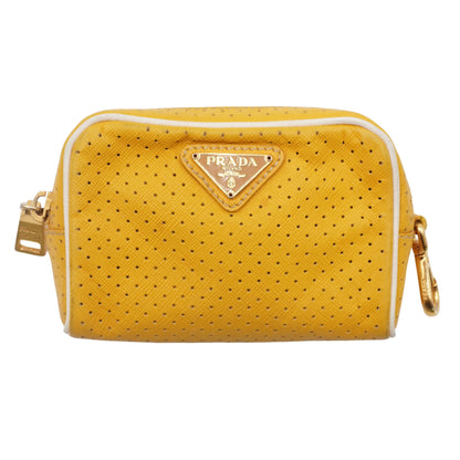 Prada Bolsa Perforated Leather Clutch Yellow
