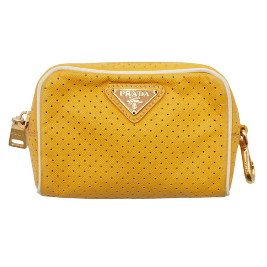 Bolsa Prada Perforated Leather Clutch Yellow