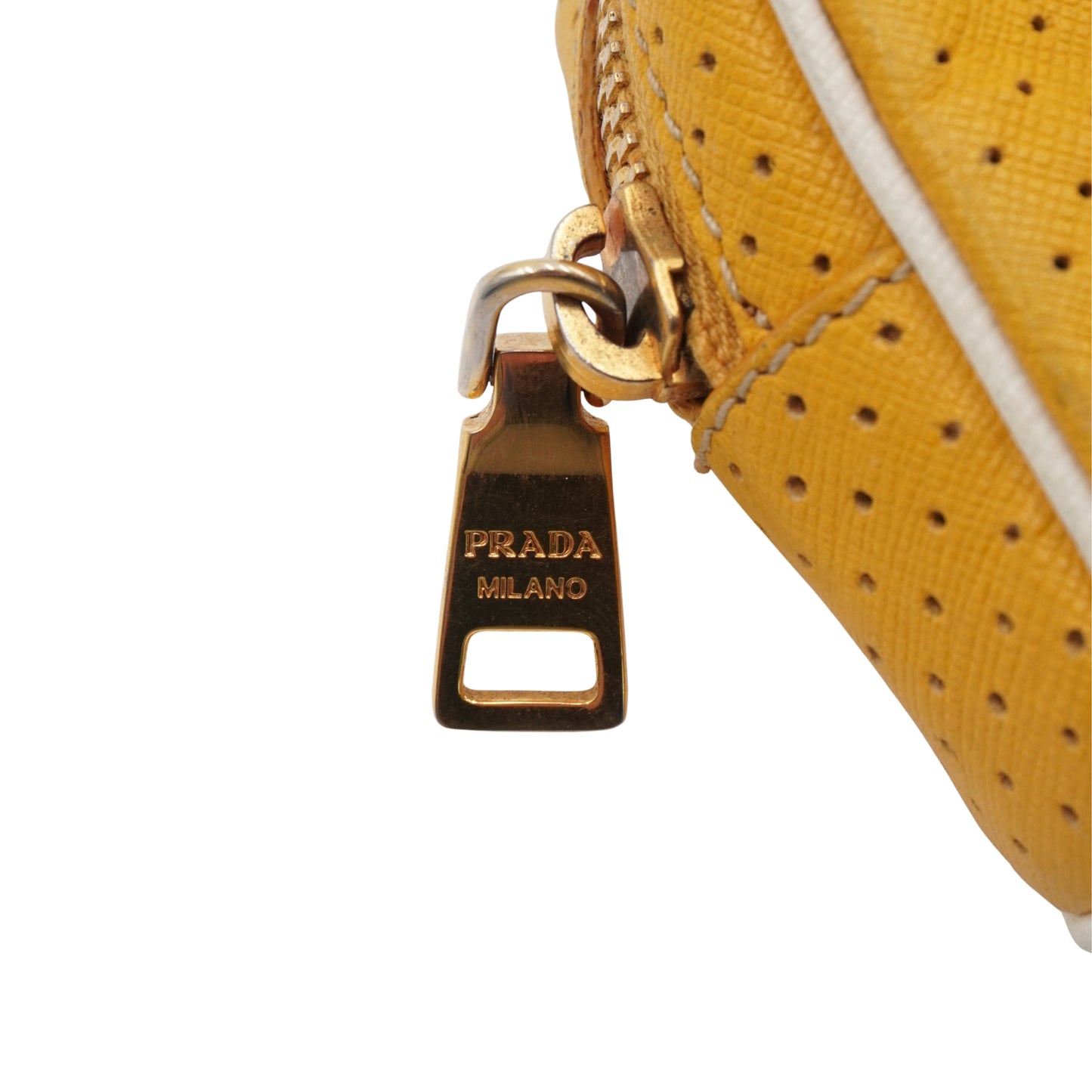 Prada Bolsa Perforated Leather Clutch Yellow