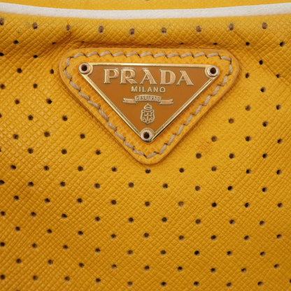 Prada Bolsa Perforated Leather Clutch Yellow