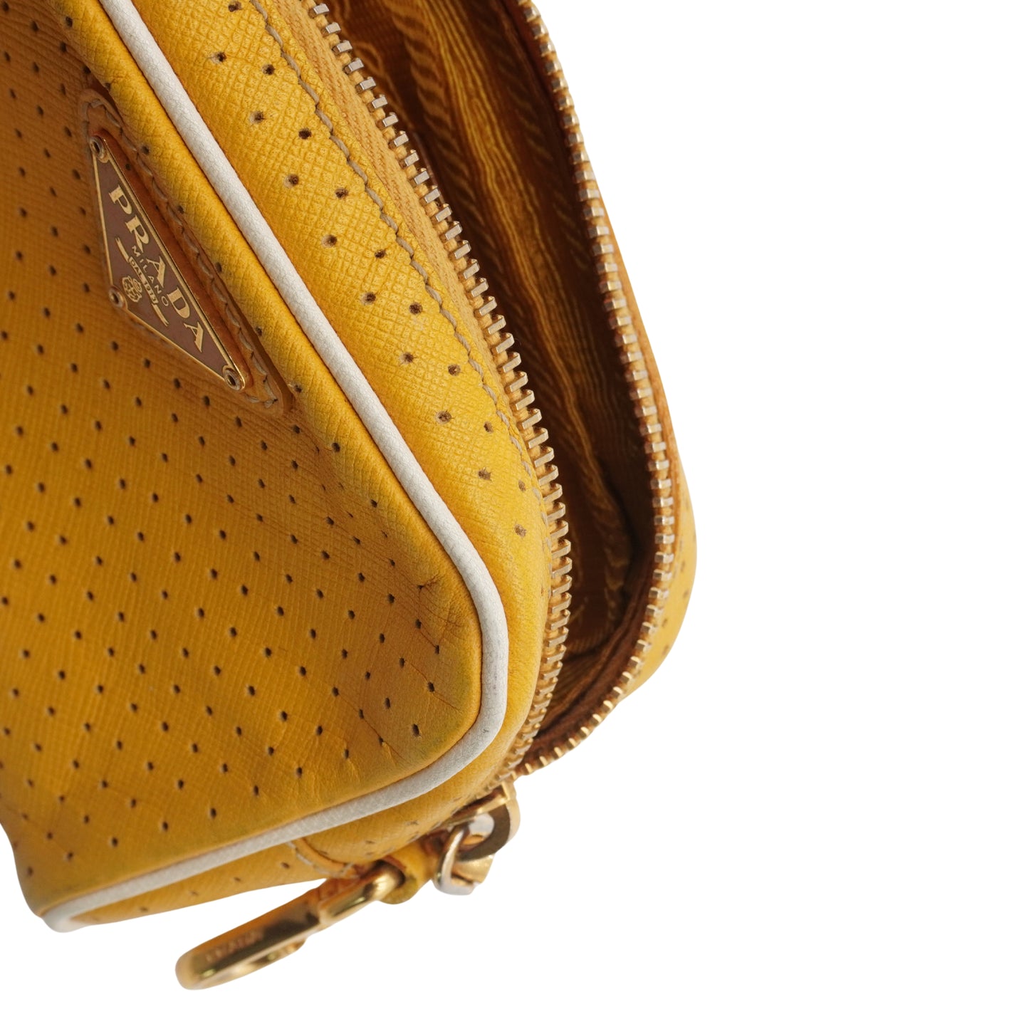 Prada Bolsa Perforated Leather Clutch Yellow