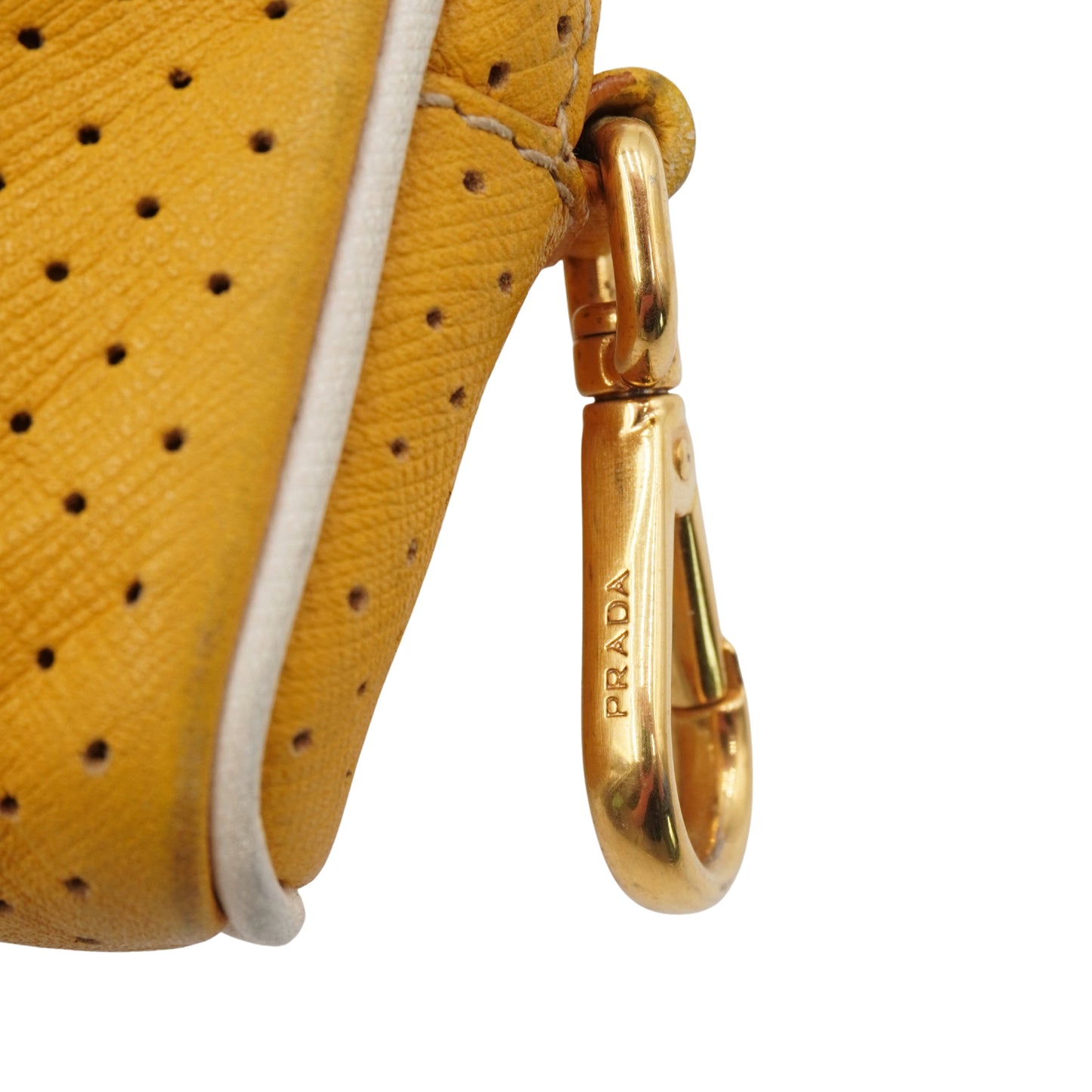Prada Bolsa Perforated Leather Clutch Yellow