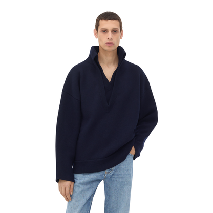 Suéter Bottega Veneta Compact Wool V-Neck Jumper Navy