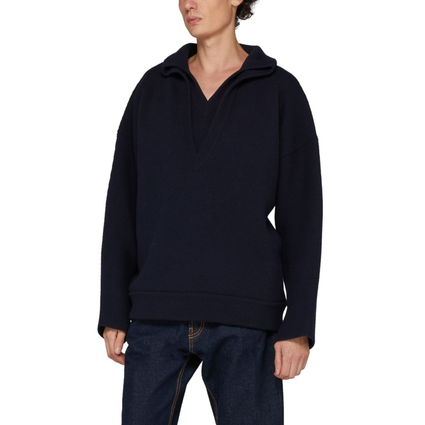 Suéter Bottega Veneta Compact Wool V-Neck Jumper Navy