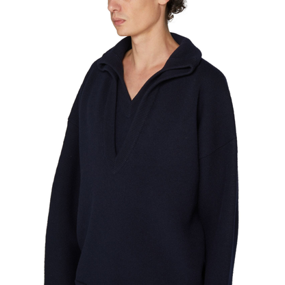 Suéter Bottega Veneta Compact Wool V-Neck Jumper Navy