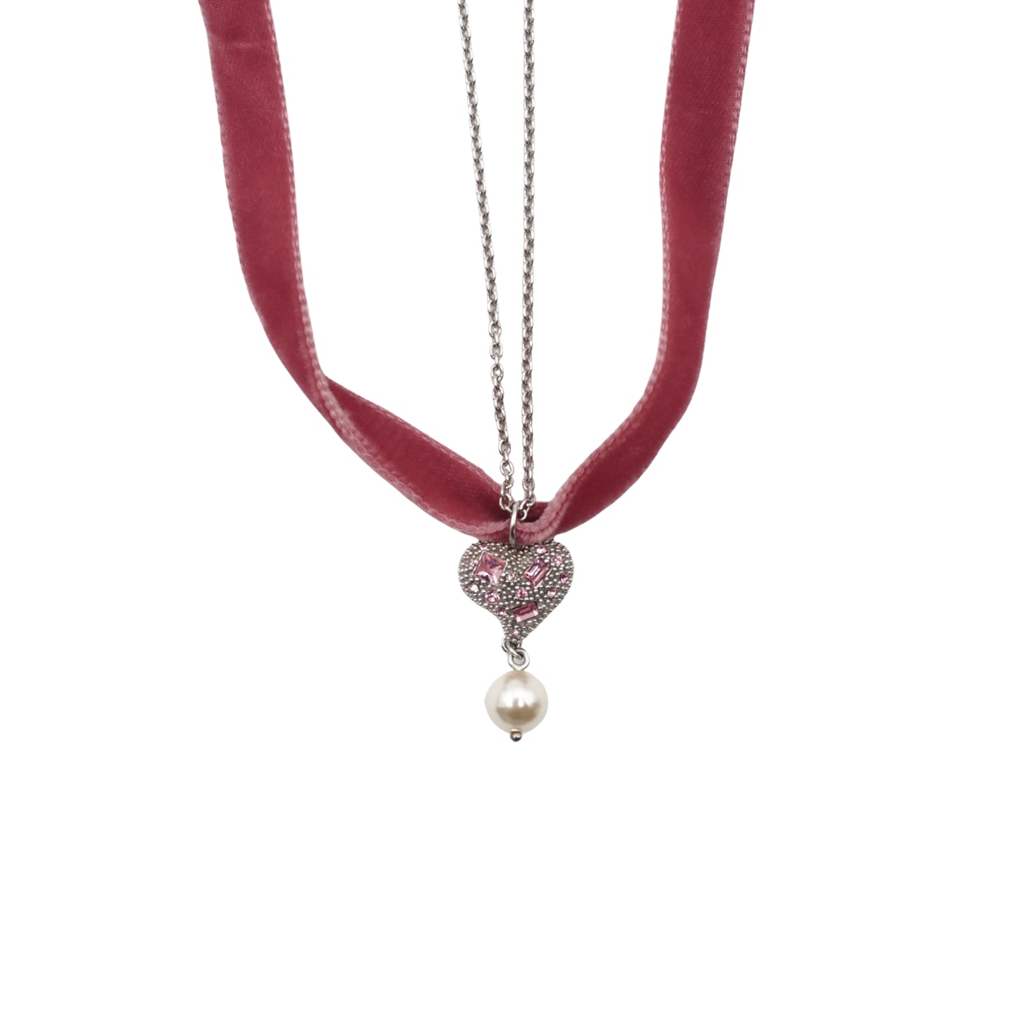 Collar Miu Miu heart charm ribbon braceletu Pink
