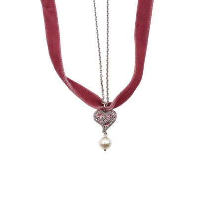 Collar Miu Miu heart charm ribbon braceletu Pink
