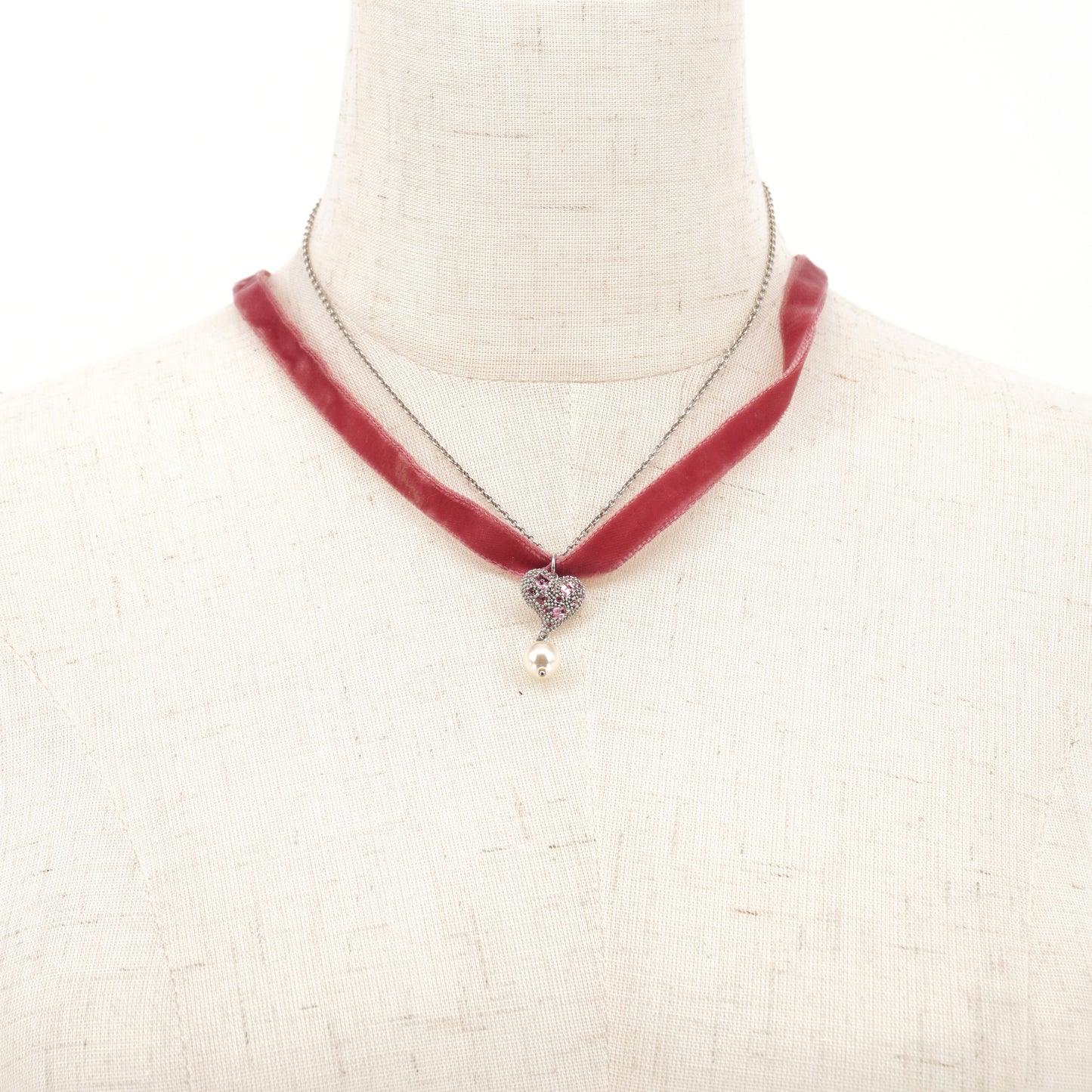 Collar Miu Miu heart charm ribbon braceletu Pink