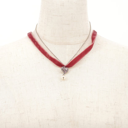 Collar Miu Miu heart charm ribbon braceletu Pink