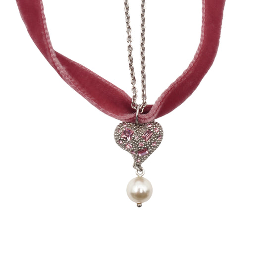 Collar Miu Miu heart charm ribbon braceletu Pink