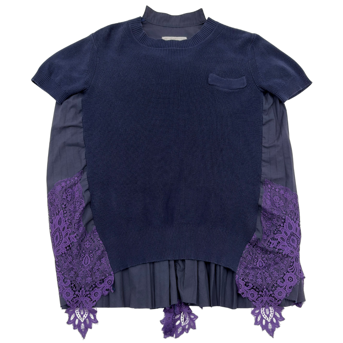 Playera Sacai Lace-Trimmed Azul