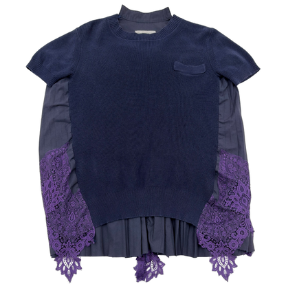 Playera Sacai Lace-Trimmed Azul