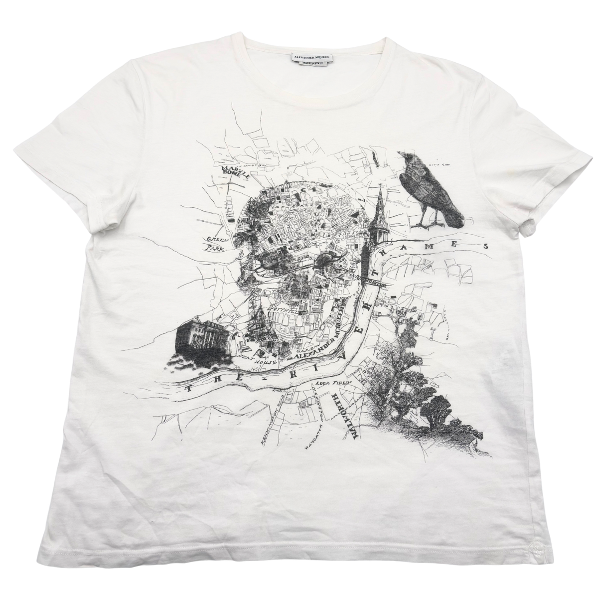 Playera Alexander McQueen London Map Skull Blanco