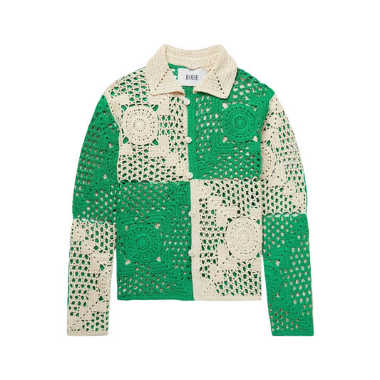 Camisa Bode Duotone Crochet Overshirt Green