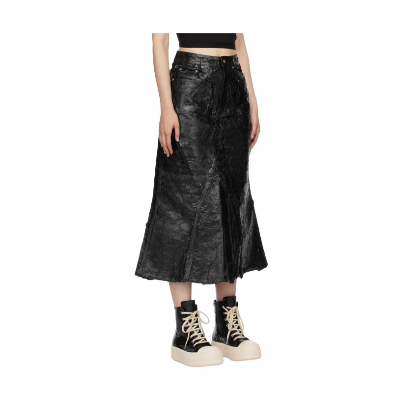 Falda Rick Owens Drkshdw Black Porterville Godet Denim Midi FW24
