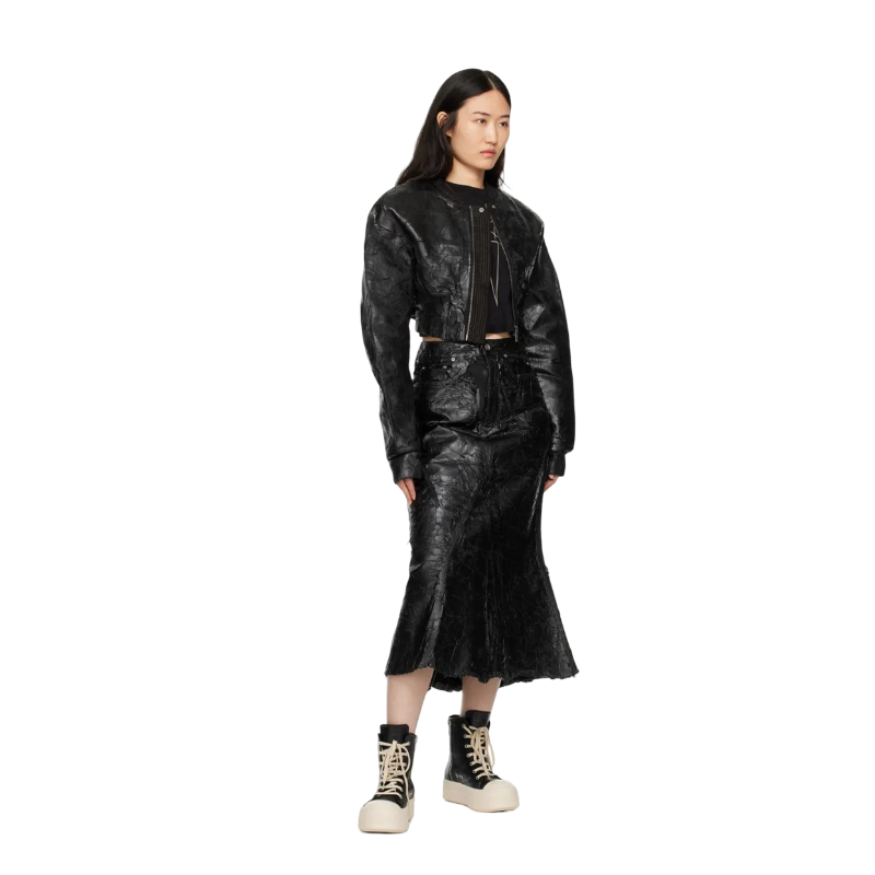 Falda Rick Owens Drkshdw Black Porterville Godet Denim Midi FW24