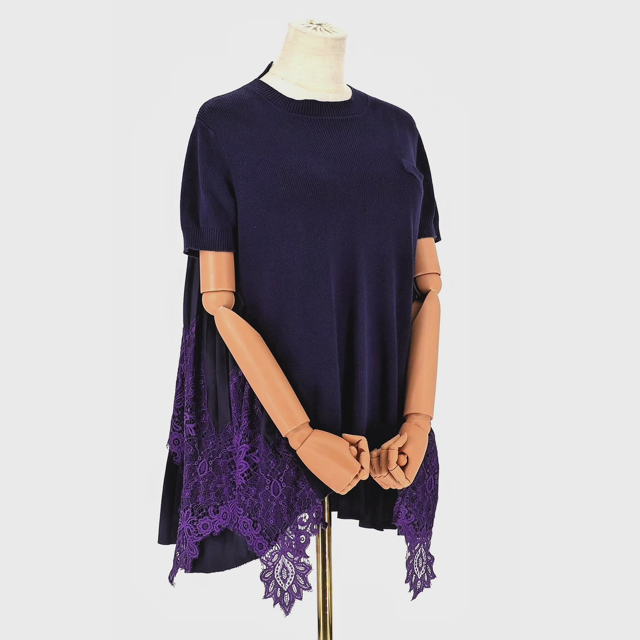 Playera Sacai Lace-Trimmed Azul