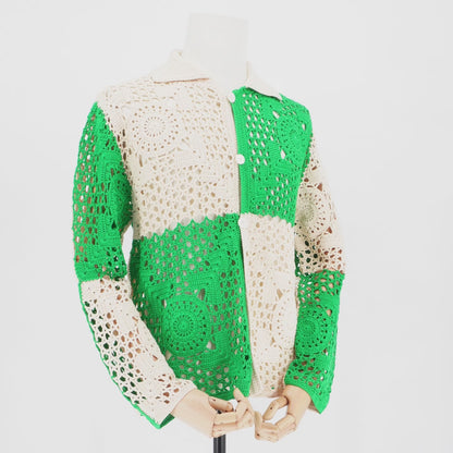 Camisa Bode Duotone Crochet Overshirt Green