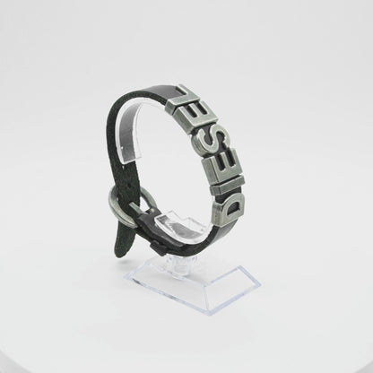 Pulsera Diesel Logo Leather and Steel Black