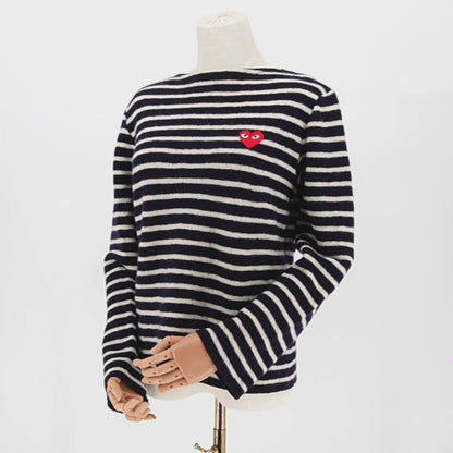 Suéter Comme des Garçons Striped Knit Red Heart Patch PLAY