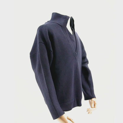 Suéter Bottega Veneta Compact Wool V-Neck Jumper Navy