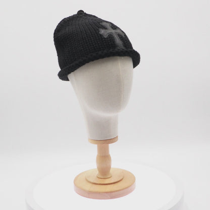 Chrome Hearts Beanie Silver Base Black Stitched Cross Frozen Cap