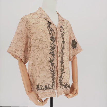 Camisa Dries Van Noten Ramie Floral Botanical Embroidery Beige