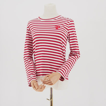Playera Comme des Garçons Striped Red Heart Logo