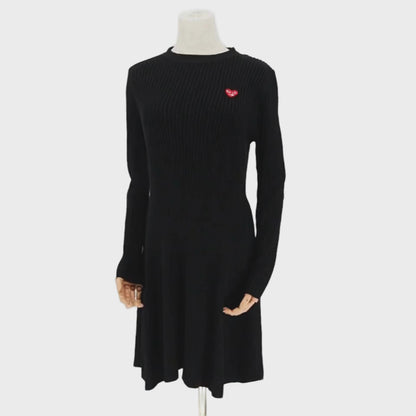 Vestido Comme des Garçons Play Vestido Ribbed Knit Dress Heart Logo Black