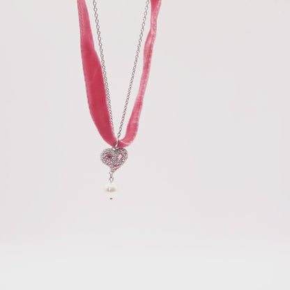 Collar Miu Miu heart charm ribbon braceletu Pink