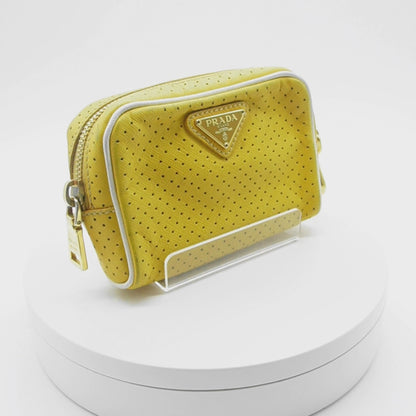 Prada Bolsa Perforated Leather Clutch Yellow