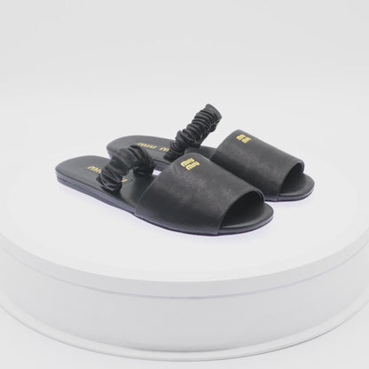 Slides Miu Miu Logo-Embossed Leather Scrunched Strap