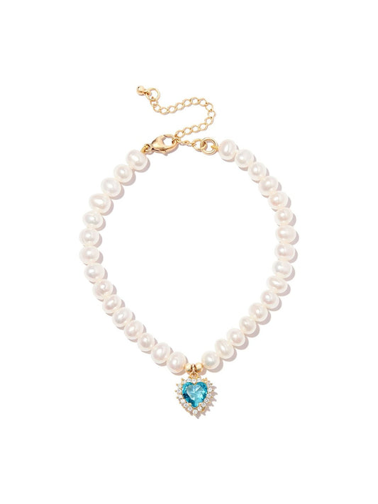 18kt yellow gold blue heart pearl bracelet