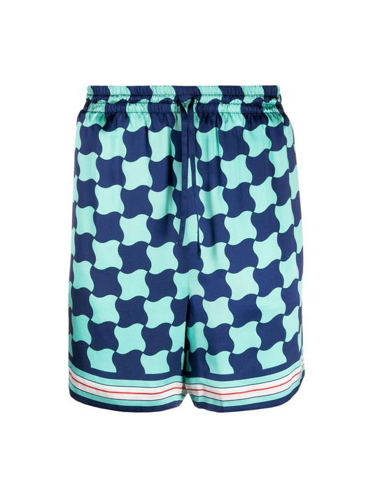 Pool Tile-print silk shorts